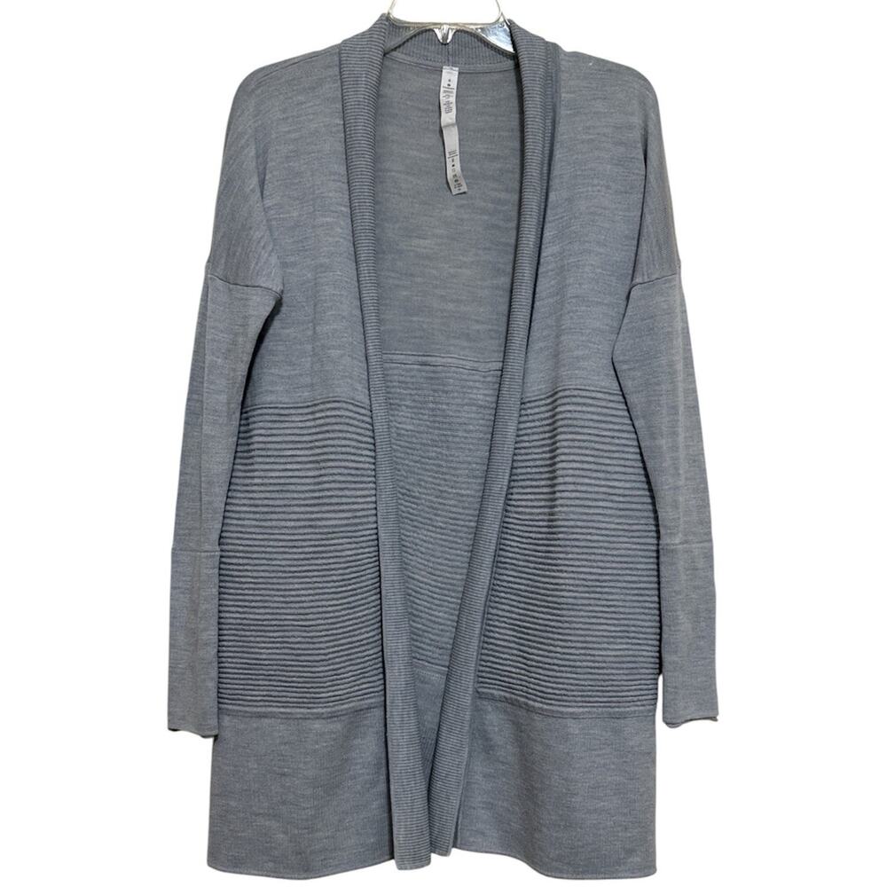 Lululemon Sit In Lotus Wrap II Gray Heathered Merino Wool Open Front Size 6